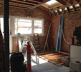 Solid brick extension before plaster