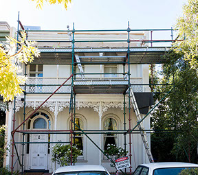 Scaffold used to do repair work on a large 2 storey house